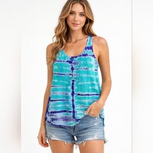Gypsy 05 100% Silk Blue Green Tie Dye Racerback Tank Top